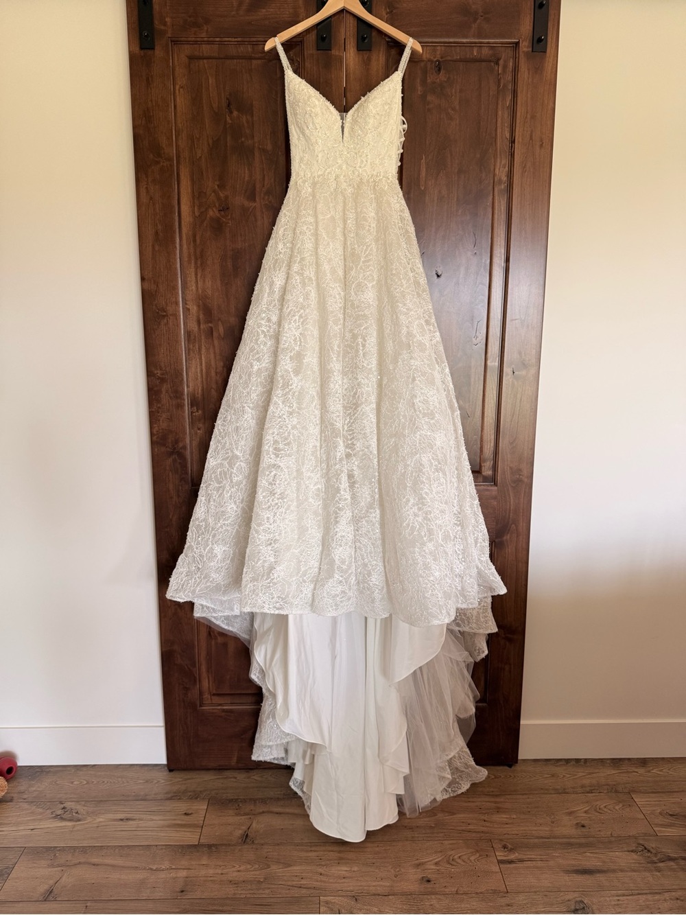 Maggie Sottero Ivory Lace A-Line Wedding Dress with Spaghetti Straps